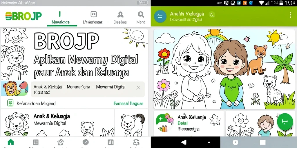 Antarmuka aplikasi BROJP yang menarik dan interaktif untuk mewarnai.